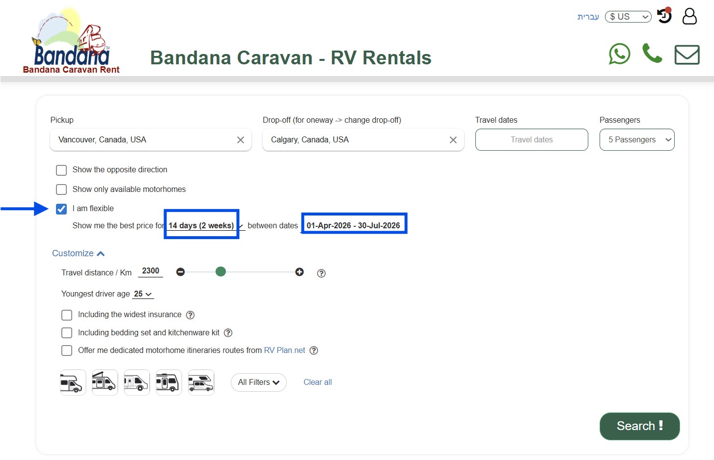 RV rental in Canada date flexibility